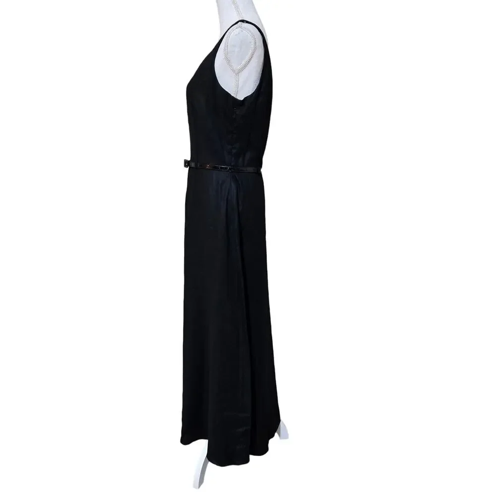 Laundry by Shelli Segal Vintage Linen Dress Size 10 Black Preppy Old Money Chic - Picture 5 of 10